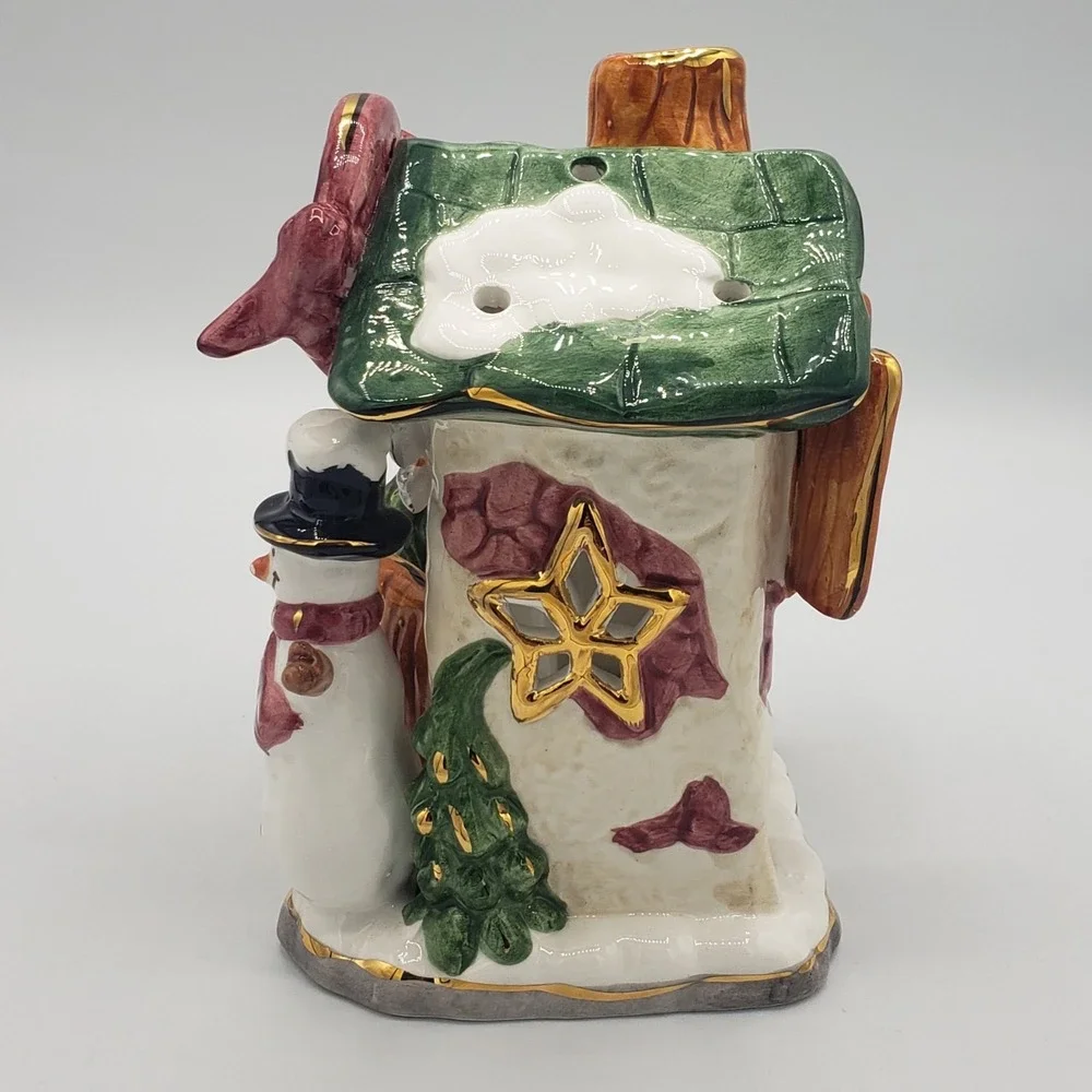 Ceramic Snowman and House Tealight‎ Candle Decoration Welcome
